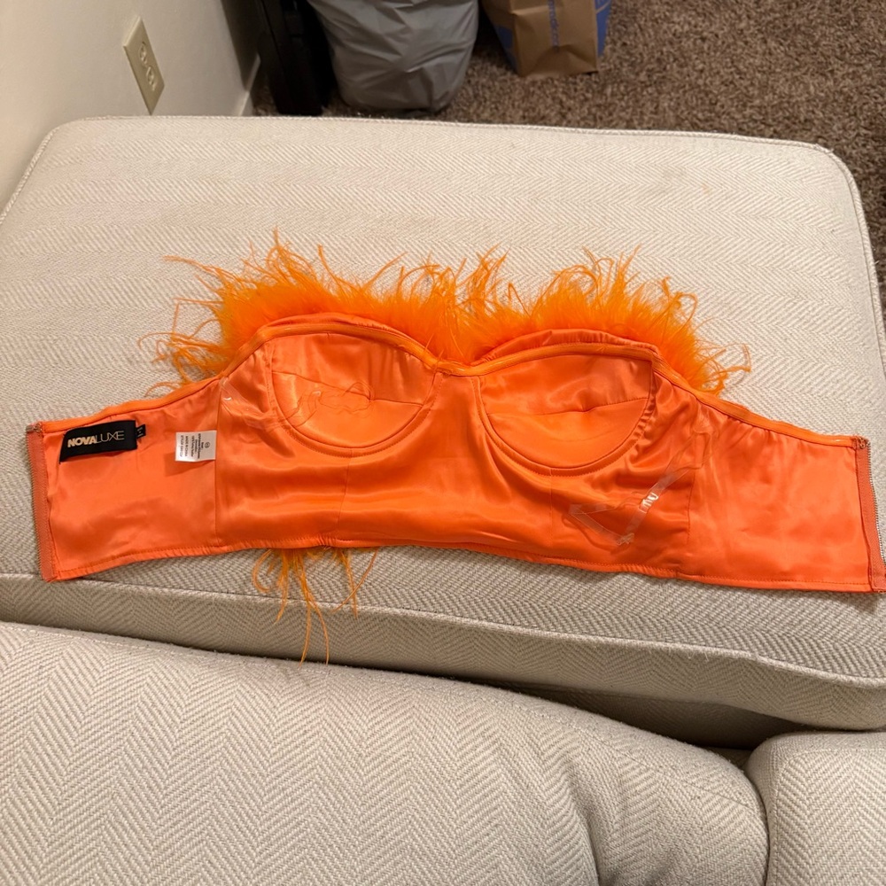 Fashion Nova Orange Feather Crop Top Size XS - Picture 6 of 8